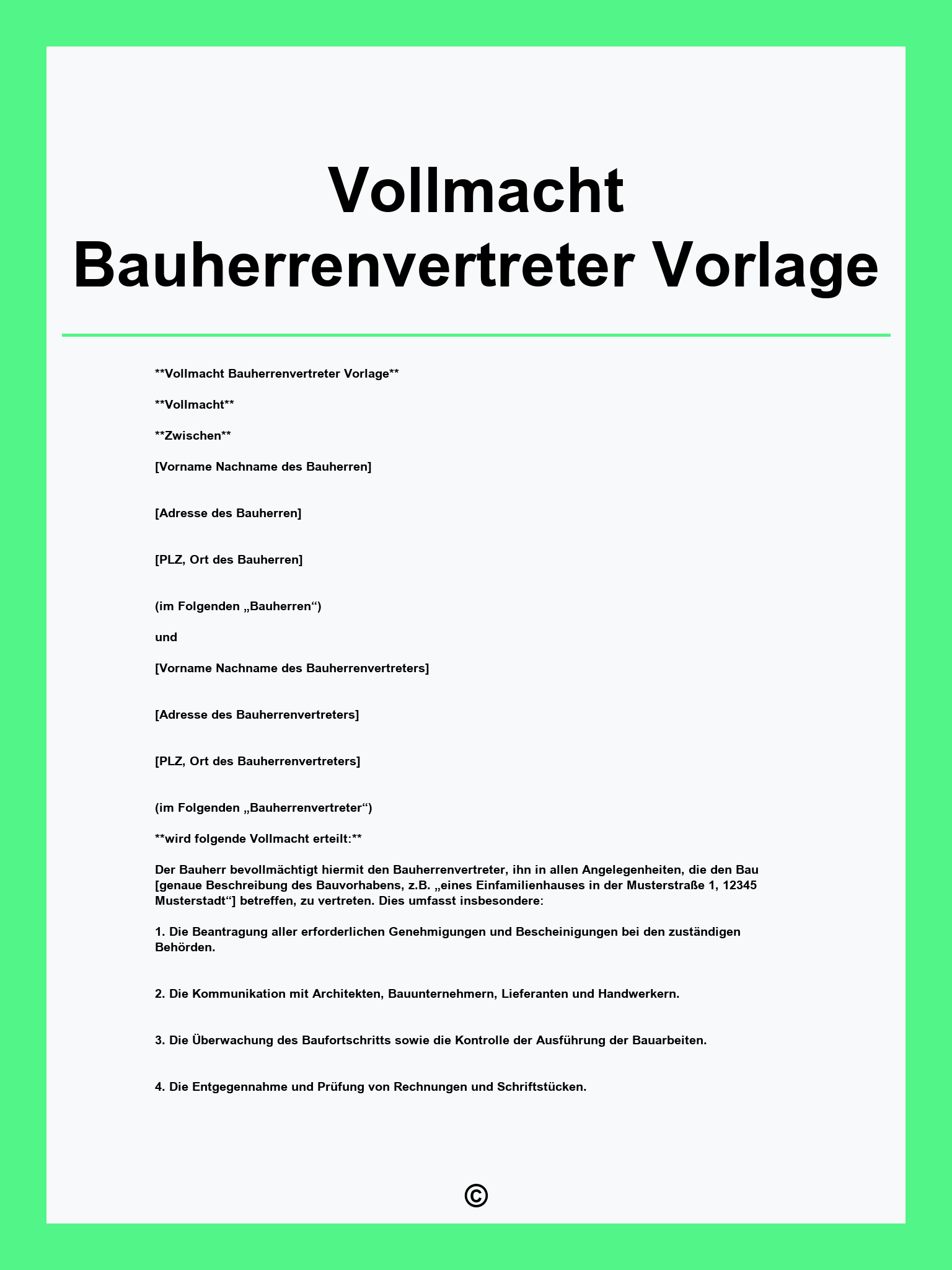 Vollmacht Bauherrenvertreter Vorlage