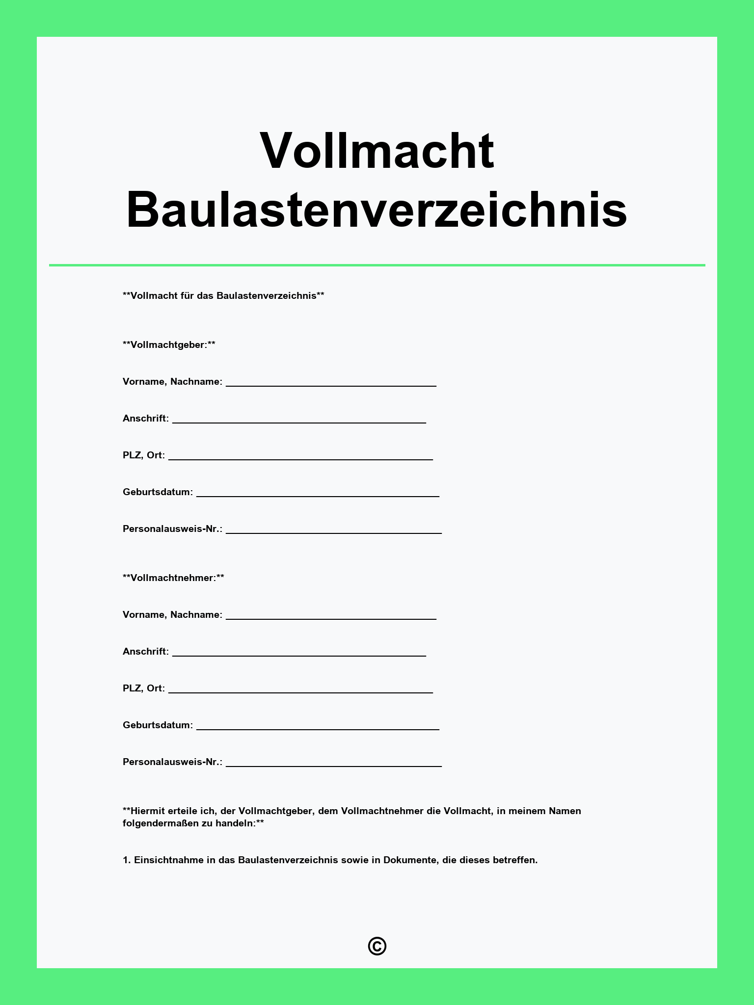 Vollmacht Baulastenverzeichnis