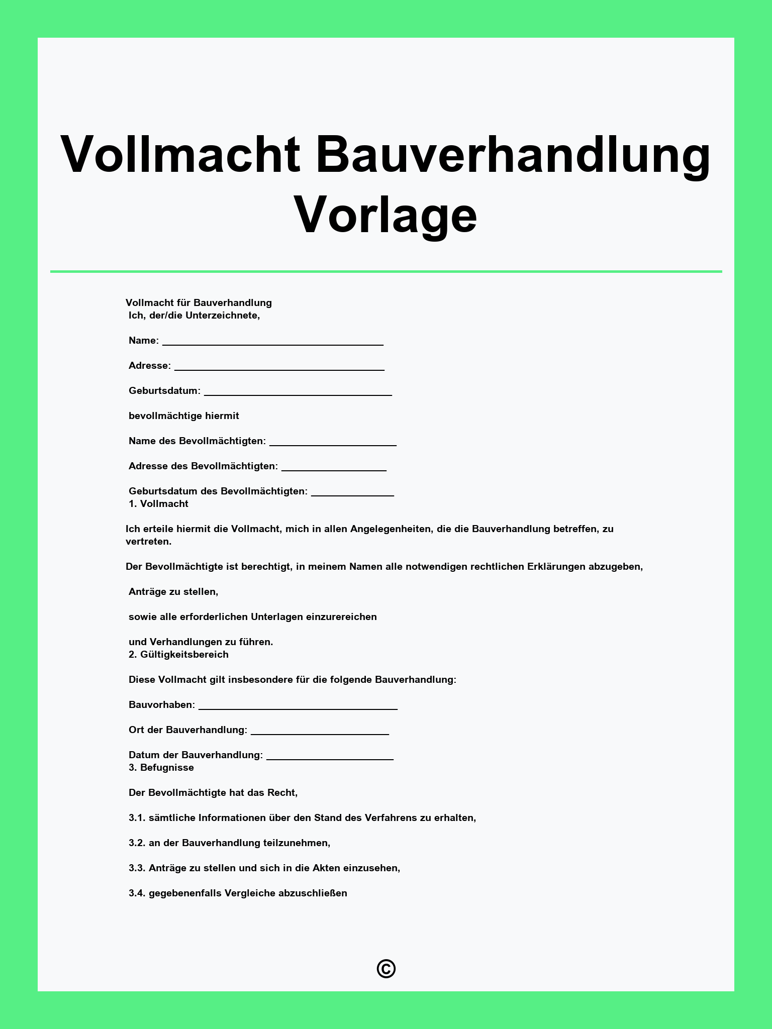 Vollmacht Bauverhandlung Vorlage