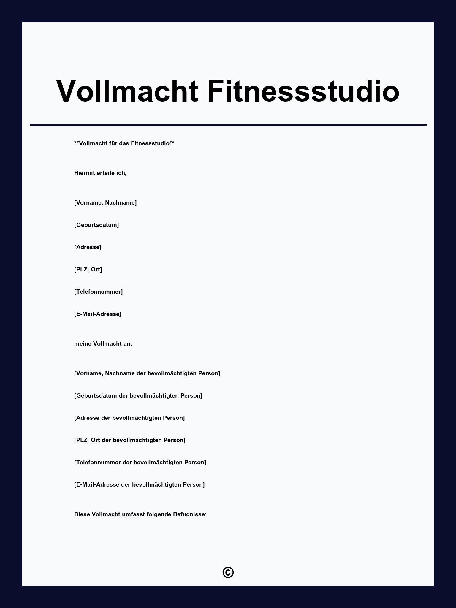 Vollmacht Fitnessstudio