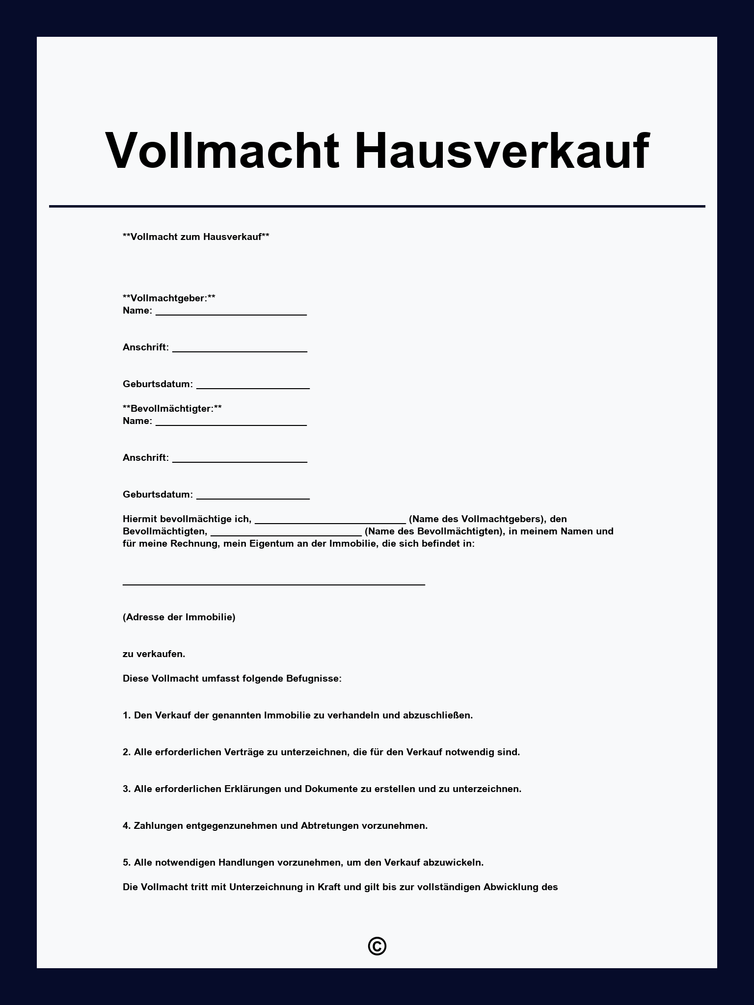 Vollmacht Hausverkauf