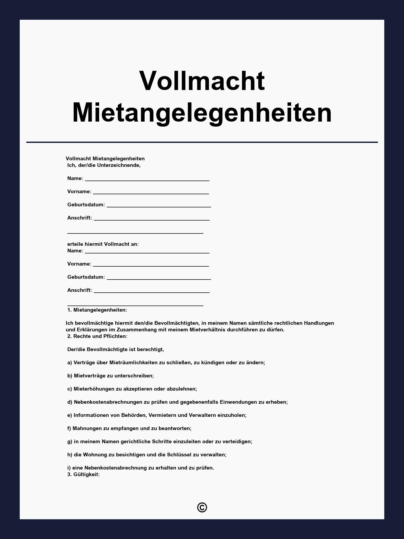 Vollmacht Mietangelegenheiten