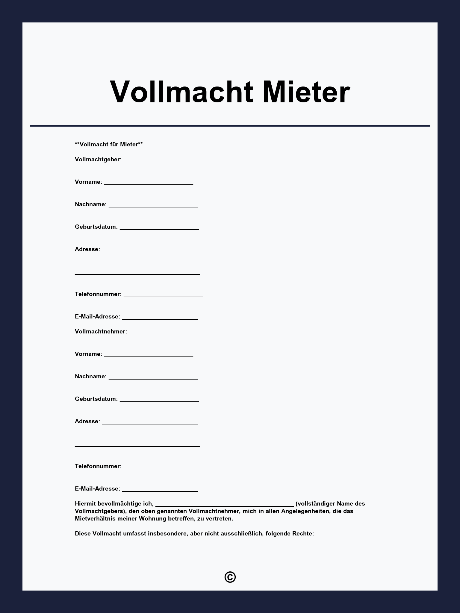 Vollmacht Mieter