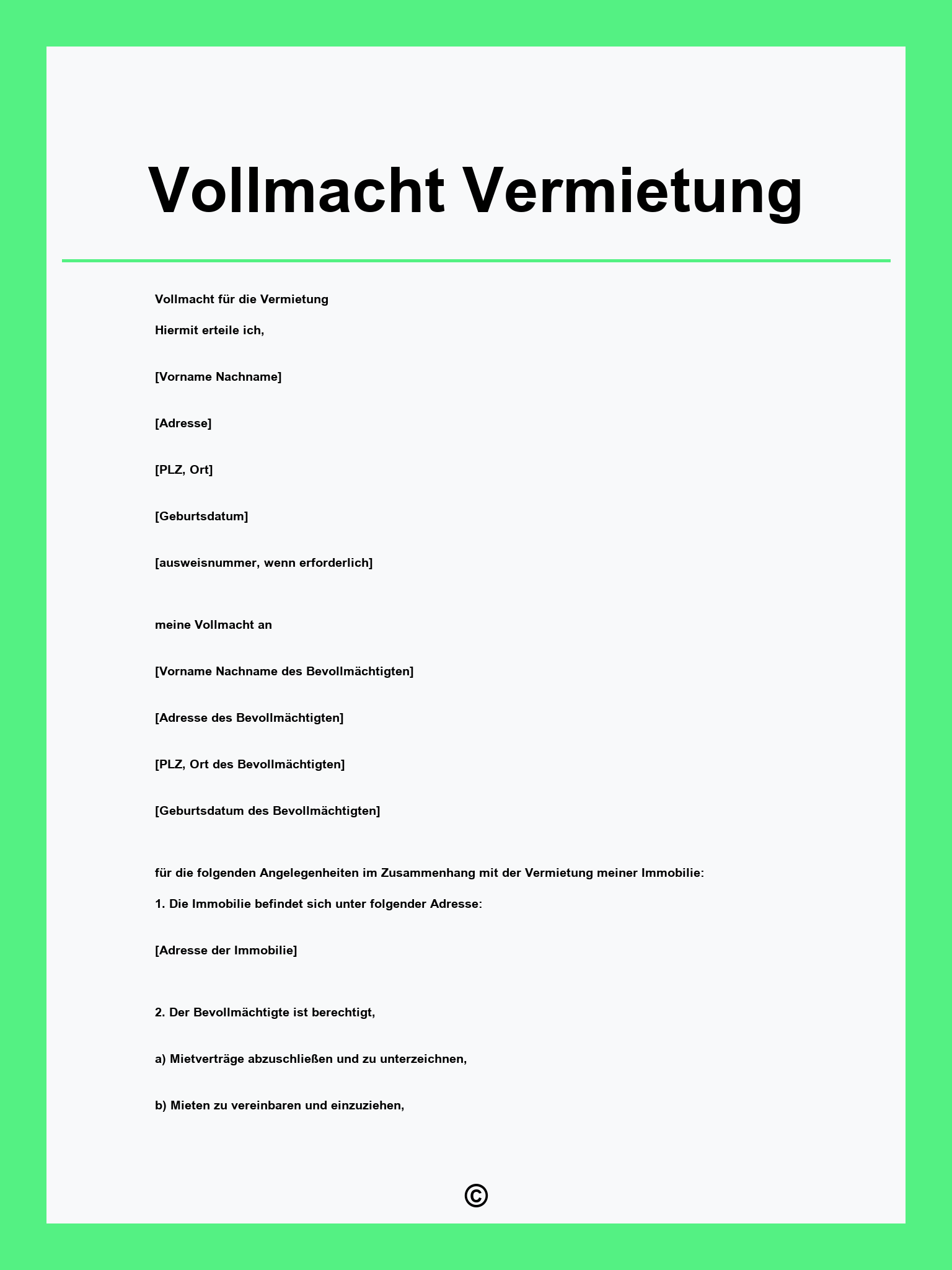 Vollmacht Vermietung