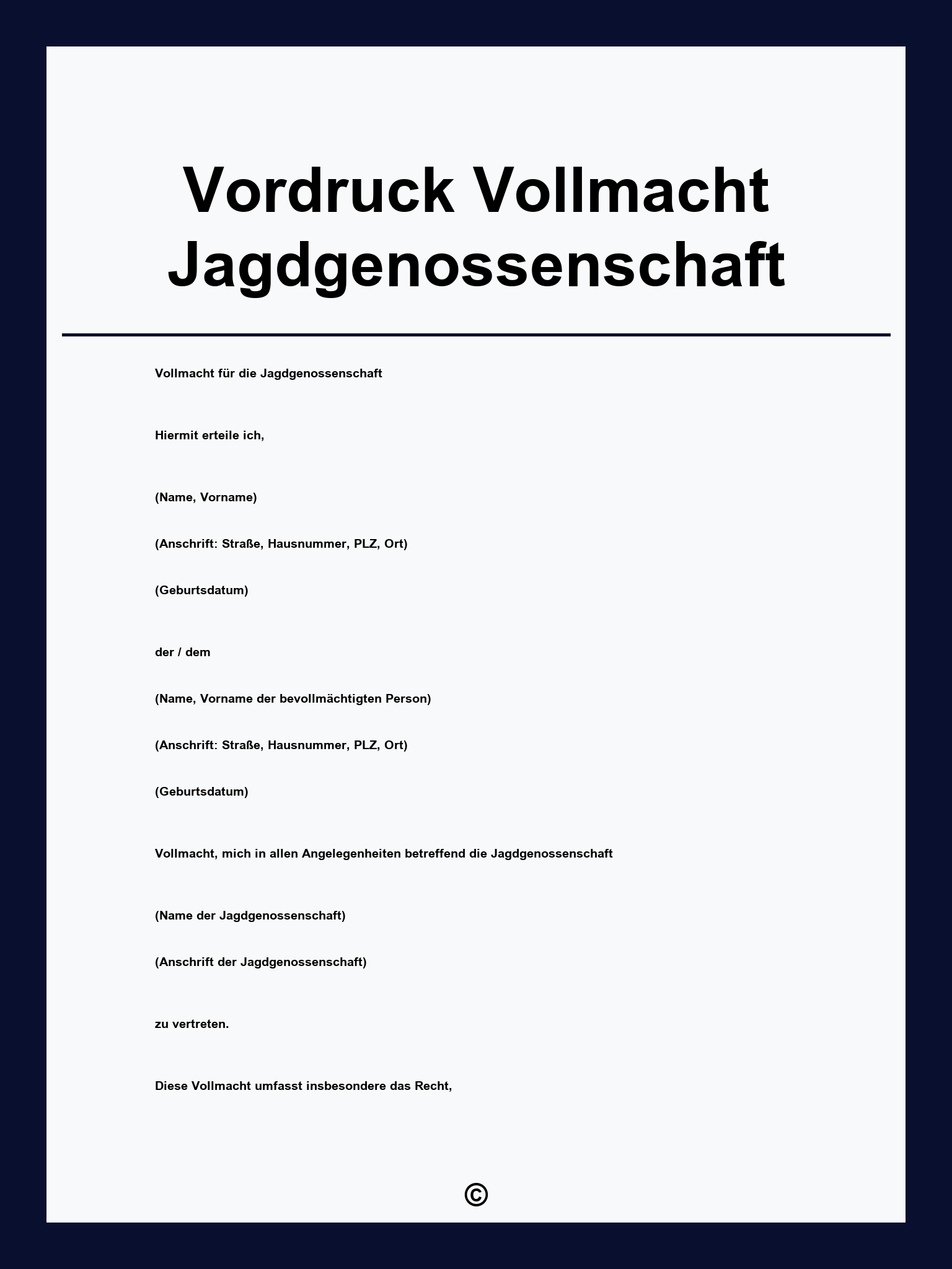 Vordruck Vollmacht Jagdgenossenschaft